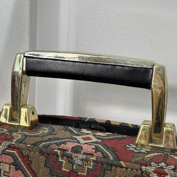 Vintage 80s 90s Y2K Needlepoint Tapestry Purse Handbag Structured Travel Case - Picture 4 of 15